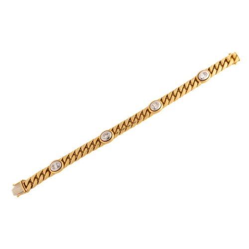 253 - A diamond-set curb link bracelet, featuring a heavy curb link chain with four intervals, set with ov... 