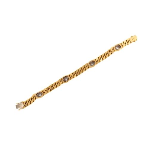 253 - A diamond-set curb link bracelet, featuring a heavy curb link chain with four intervals, set with ov... 