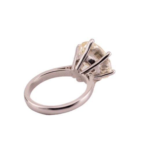 254 - A diamond solitaire ring in platinum, featuring a round brilliant-cut diamond of 6.51ct, mounted in ... 