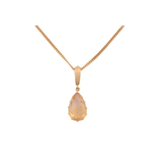 257 - A citrine pendant on chain, comprising a pear-shaped citrine of pale orangey-yellow colour, approxim... 