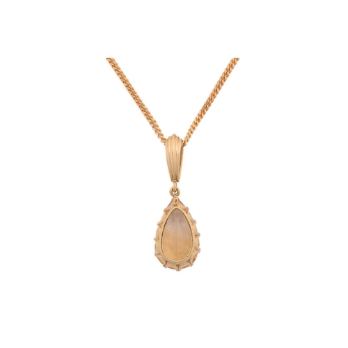 257 - A citrine pendant on chain, comprising a pear-shaped citrine of pale orangey-yellow colour, approxim... 