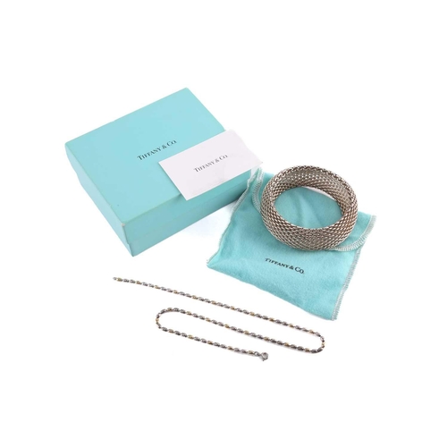 269 - A Tiffany & Co. 'Somerset' wide mesh bracelet in sterling silver, together with a ball chain necklac... 