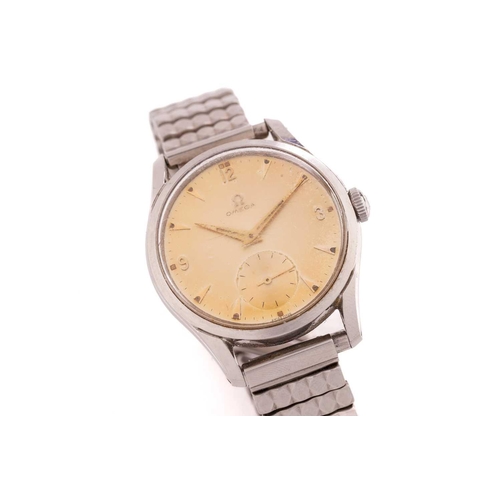 279 - A 1952 Omega wristwatch, featuring a hand-wound swiss-made movement caliber: 266 in a steel case mea... 