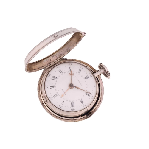 280 - A silver pair cased calendar pocket watch by Thomas Wagstaffe, the enamel dial with Roman numerals, ... 