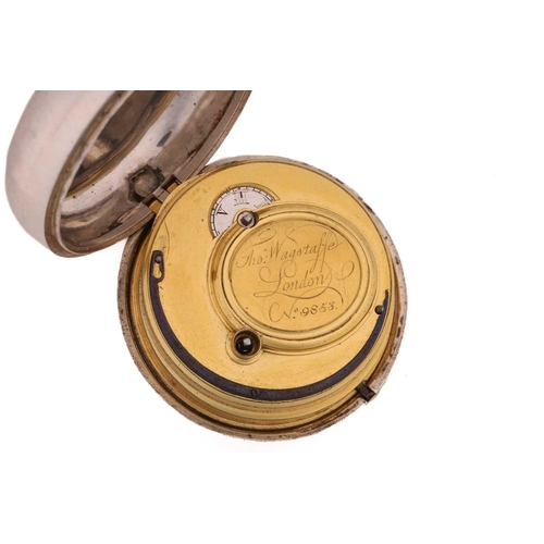 280 - A silver pair cased calendar pocket watch by Thomas Wagstaffe, the enamel dial with Roman numerals, ... 