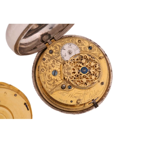 280 - A silver pair cased calendar pocket watch by Thomas Wagstaffe, the enamel dial with Roman numerals, ... 