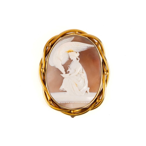 29 - A large Victorian shell cameo brooch, depicting a Classical scene of Hebe feeding the Eagle of Zeus,... 