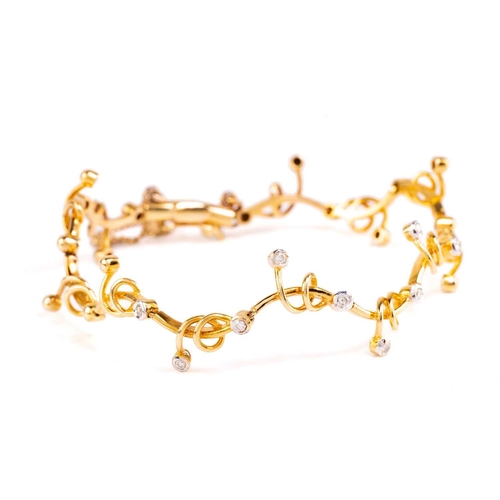 5 - A diamond-set bracelet with an undulating design, each of the articulated wavy links comprises a twi... 