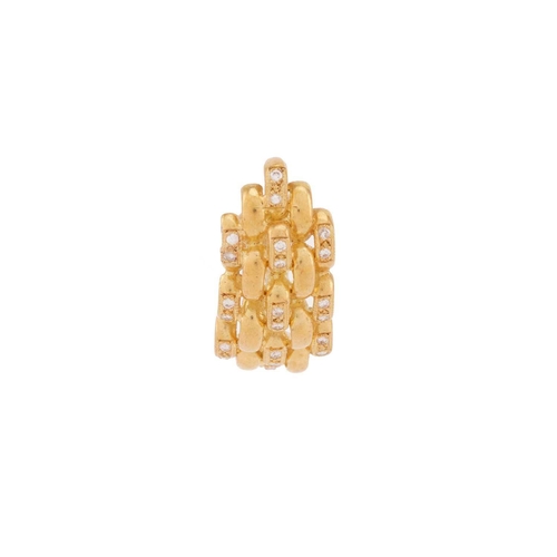 62 - A pair of 18ct yellow gold and diamond earrings, curved five-row brick link design, each millgrain s... 