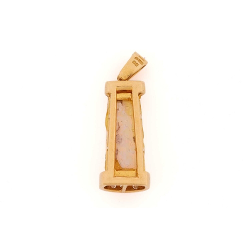 94 - An opal and diamond pendant, the tapering rectangular opal cabochon, with good blue/orange play of c... 