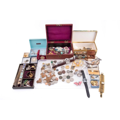 96 - A Victorian jewellery box and a quantity of costume jewellery and fashion watches, including a Scand... 