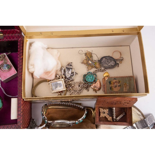 96 - A Victorian jewellery box and a quantity of costume jewellery and fashion watches, including a Scand... 