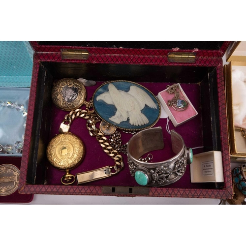 96 - A Victorian jewellery box and a quantity of costume jewellery and fashion watches, including a Scand... 