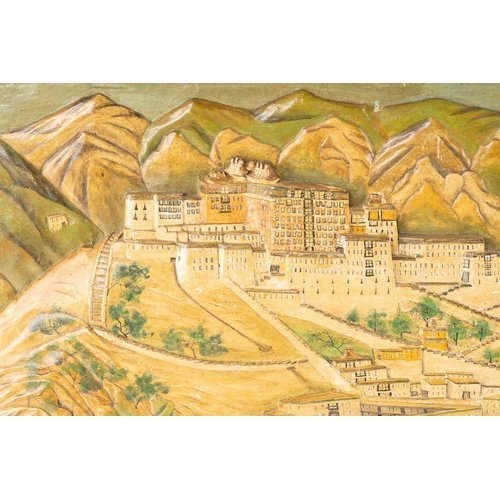 100 - A relief carved wood panel of the Potala Palace, Lhasa, Tibet, inscribed as being carved during the ... 