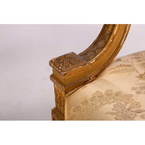 102 - In the manner of George Jacob; a Louis XVI style finely carved wood and gilt gesso fauteuil, late 19... 