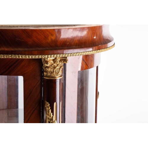 103 - A good quality French Empire style marble topped walnut oval section pedestal vitrine , late 20th ce... 