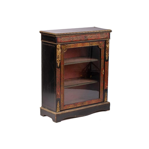 106 - A Victorian ebonized and red Boule marquetry inlaid single door pier cabinet with gilt metal caryati... 