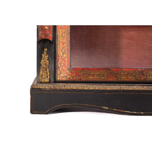 106 - A Victorian ebonized and red Boule marquetry inlaid single door pier cabinet with gilt metal caryati... 