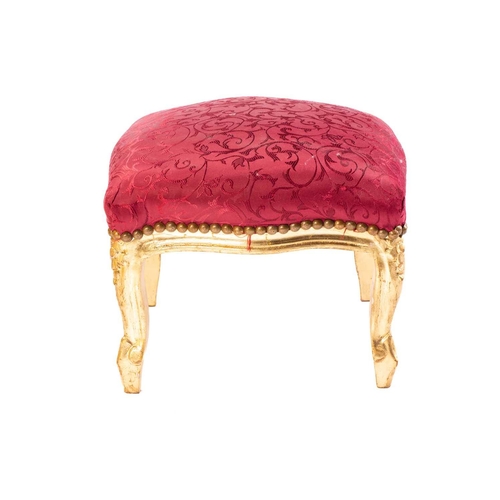 109 - A Louis XVI style gilt wood fauteuil, 20th century, with cameo back and ribbon carved outline, acant... 