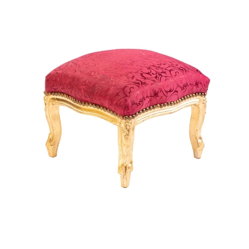 109 - A Louis XVI style gilt wood fauteuil, 20th century, with cameo back and ribbon carved outline, acant... 