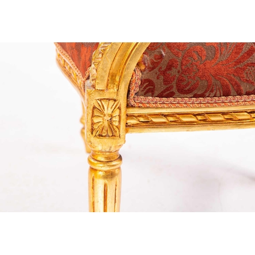 109 - A Louis XVI style gilt wood fauteuil, 20th century, with cameo back and ribbon carved outline, acant... 