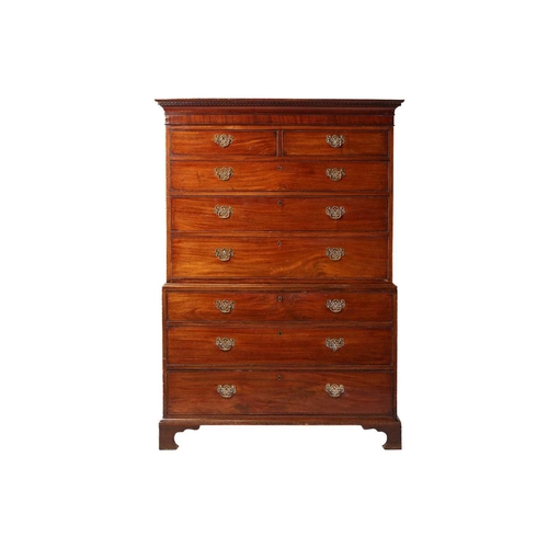 115 - A George III mahogany chest on chest, the upper section with two short over three long drawers and t... 