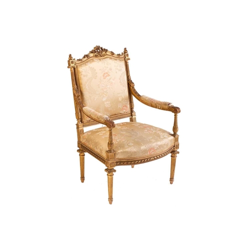 116 - In the manner of Antoine Gaillard; a finely carved wood and gilt gesso fauteuil, 19th century, with ... 