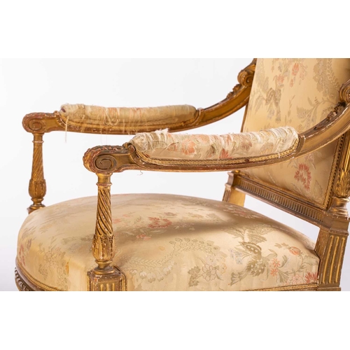 116 - In the manner of Antoine Gaillard; a finely carved wood and gilt gesso fauteuil, 19th century, with ... 