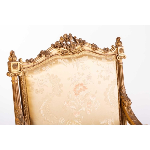 116 - In the manner of Antoine Gaillard; a finely carved wood and gilt gesso fauteuil, 19th century, with ... 