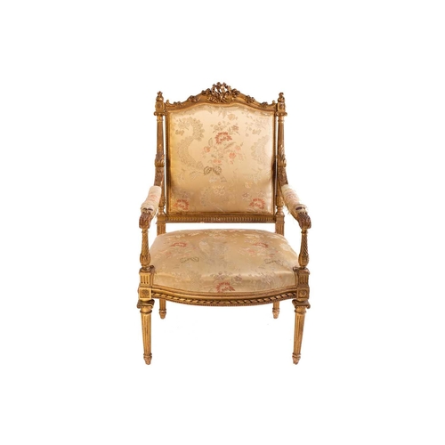 116 - In the manner of Antoine Gaillard; a finely carved wood and gilt gesso fauteuil, 19th century, with ... 