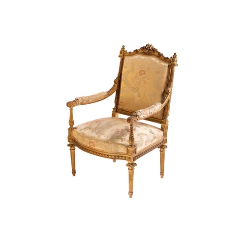 116 - In the manner of Antoine Gaillard; a finely carved wood and gilt gesso fauteuil, 19th century, with ... 