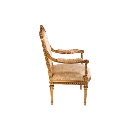 116 - In the manner of Antoine Gaillard; a finely carved wood and gilt gesso fauteuil, 19th century, with ... 