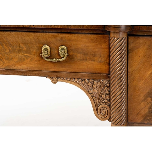 117 - A Regency mahogany sideboard, the rectangular top with rounded corners and ebony strung edge over a ... 