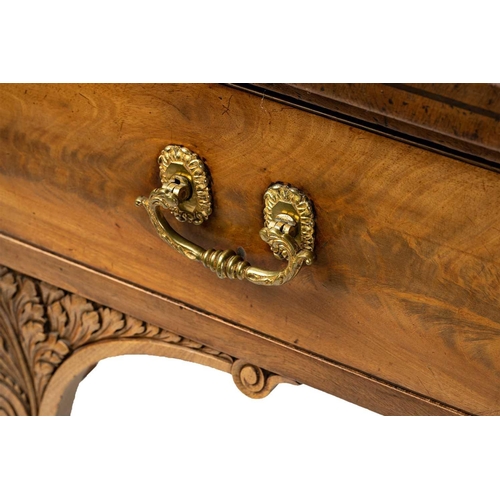 117 - A Regency mahogany sideboard, the rectangular top with rounded corners and ebony strung edge over a ... 