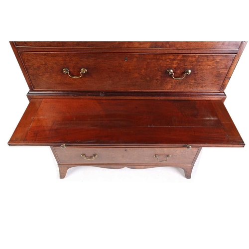 118 - A George III plum mahogany chest on chest, the cavetto cornice over two short and three long graduat... 