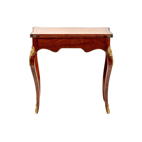 120 - A Louis XV style mahogany and cube parquetry fold over serpentine gaming table, 20th century, the sh... 