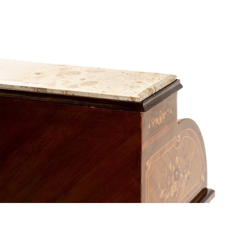 121 - A Louis XVI style marble topped king bureau de cylinder, 20th/21st century, with tulipwood crossband... 