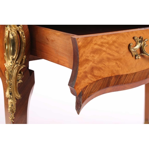 127 - A Louis XV-style satinwood and Kingwood crossbanded bureau plat, late 19th century, with tooled Moro... 