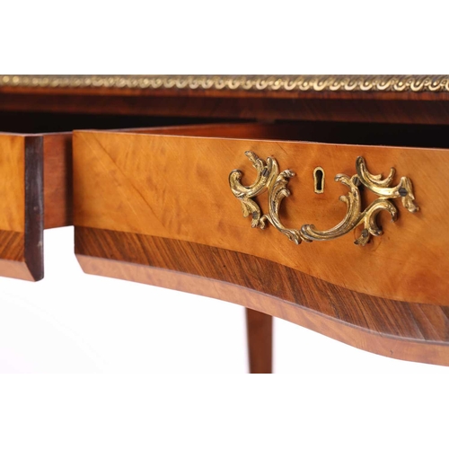 127 - A Louis XV-style satinwood and Kingwood crossbanded bureau plat, late 19th century, with tooled Moro... 