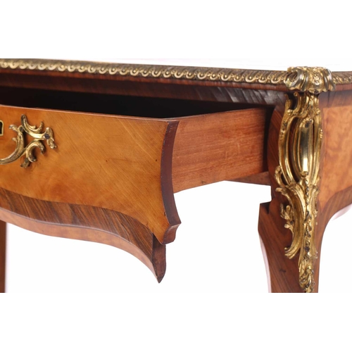 127 - A Louis XV-style satinwood and Kingwood crossbanded bureau plat, late 19th century, with tooled Moro... 