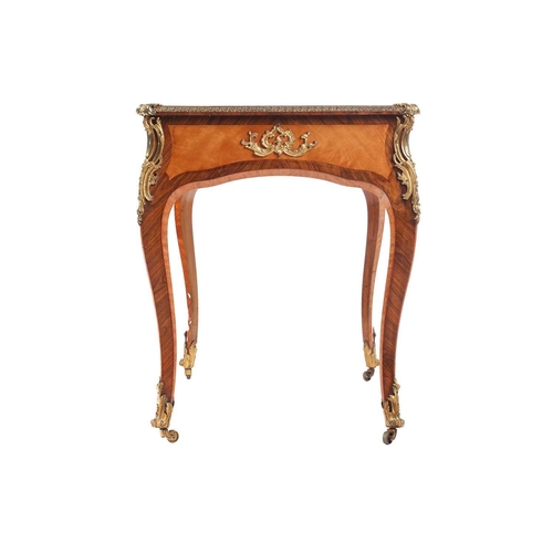 127 - A Louis XV-style satinwood and Kingwood crossbanded bureau plat, late 19th century, with tooled Moro... 