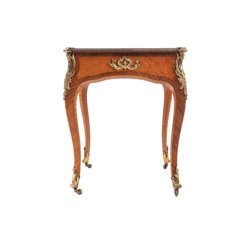 127 - A Louis XV-style satinwood and Kingwood crossbanded bureau plat, late 19th century, with tooled Moro... 