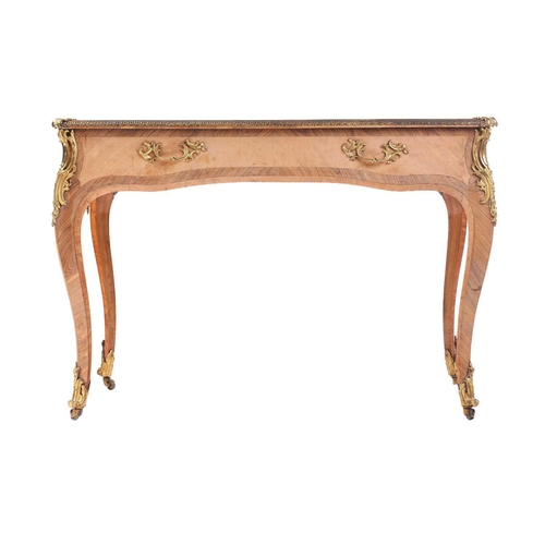 127 - A Louis XV-style satinwood and Kingwood crossbanded bureau plat, late 19th century, with tooled Moro... 