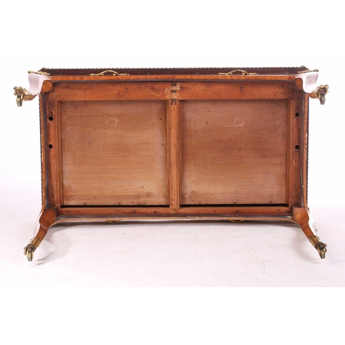 127 - A Louis XV-style satinwood and Kingwood crossbanded bureau plat, late 19th century, with tooled Moro... 