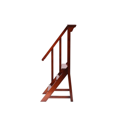 129 - A flight of craftsman made three tread mahogany library steps, late 20th century, with a bookrest to... 