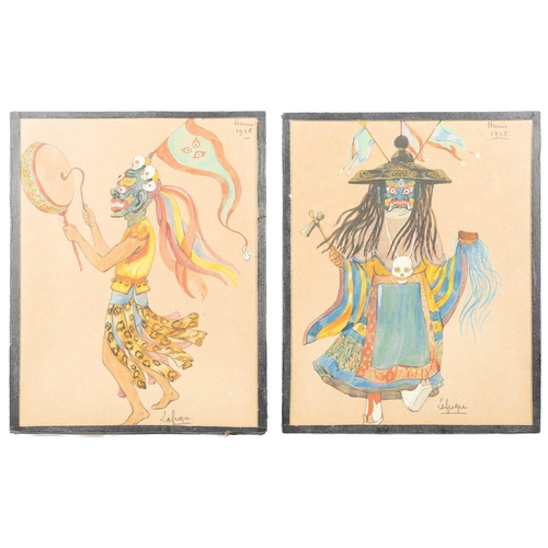 13 - Lea Lafugie (1890 - 1972), Tibetan ceremonial costume designs, a pair, signed and dated Hemis 1926, ... 