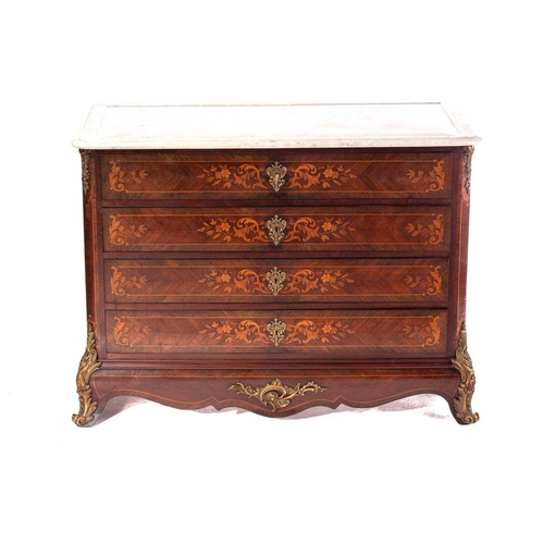 133 - A French Napoleon III marble topped rosewood dressing commode with marquetry decoration, fitted four... 