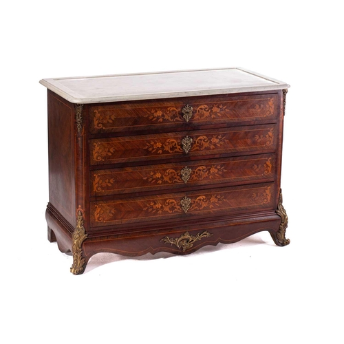 133 - A French Napoleon III marble topped rosewood dressing commode with marquetry decoration, fitted four... 