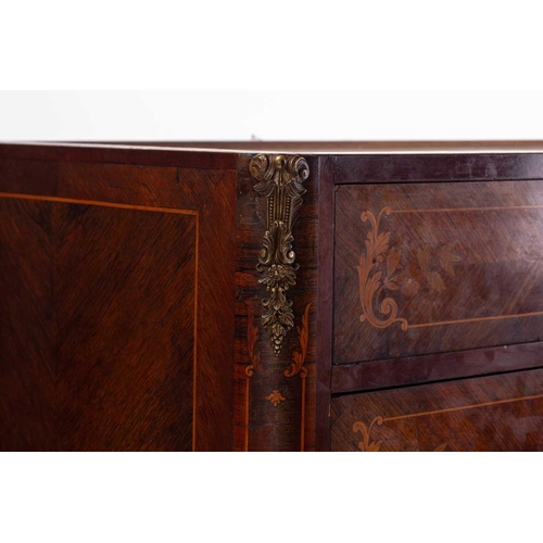 133 - A French Napoleon III marble topped rosewood dressing commode with marquetry decoration, fitted four... 