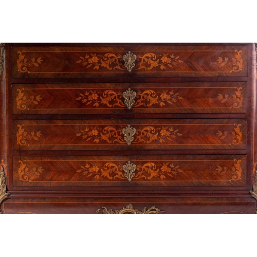 133 - A French Napoleon III marble topped rosewood dressing commode with marquetry decoration, fitted four... 